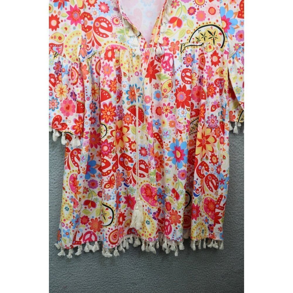 CZ Cezele Silky 3/4‎ Bell Sleeve Hippie Dress-Tassels-Size Medium-BOHO - Picture 2 of 12